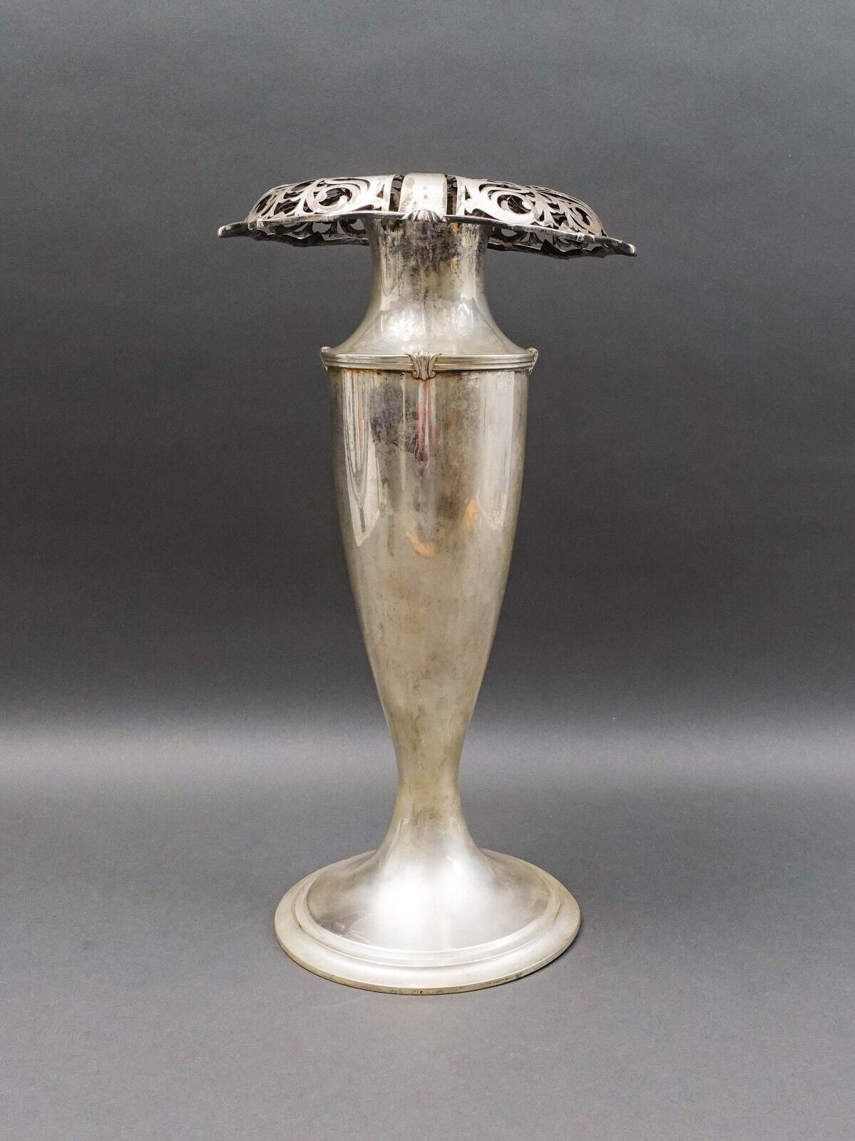 Antique Monumental Sterling Silver Art Nouveau Openwork Everted Rim Vase 17 1/2"