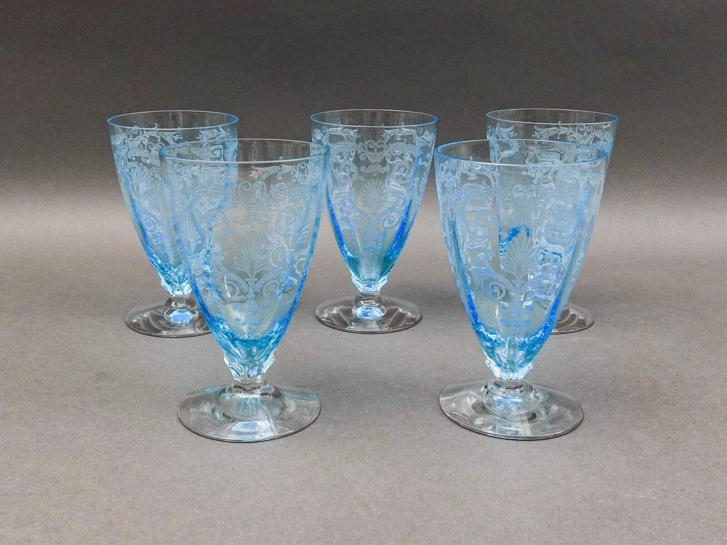 Fostoria Versailles Azure Blue Crystal 5 1/4" Parfait Tumbler Glasses Set Of 5