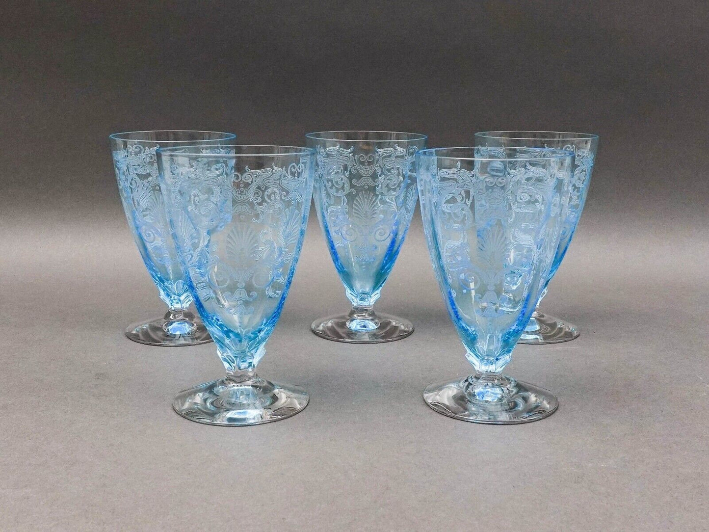 Fostoria Versailles Azure Blue Crystal 5 1/4" Parfait Tumbler Glasses Set Of 5