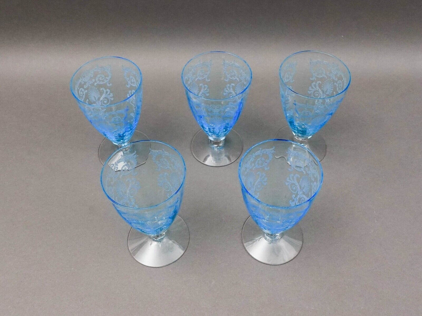 Fostoria Versailles Azure Blue Crystal 5 1/4" Parfait Tumbler Glasses Set Of 5