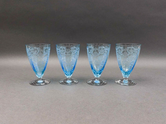 Fostoria Versailles Azure Blue Crystal 5 1/4" Parfait Tumbler Glasses Set Of 4