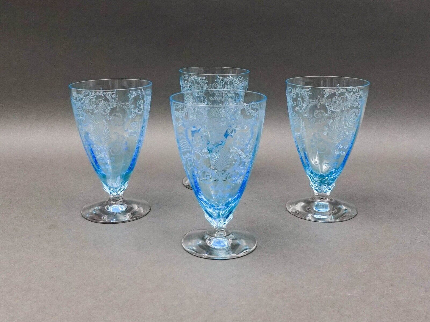 Fostoria Versailles Azure Blue Crystal 5 1/4" Parfait Tumbler Glasses Set Of 4