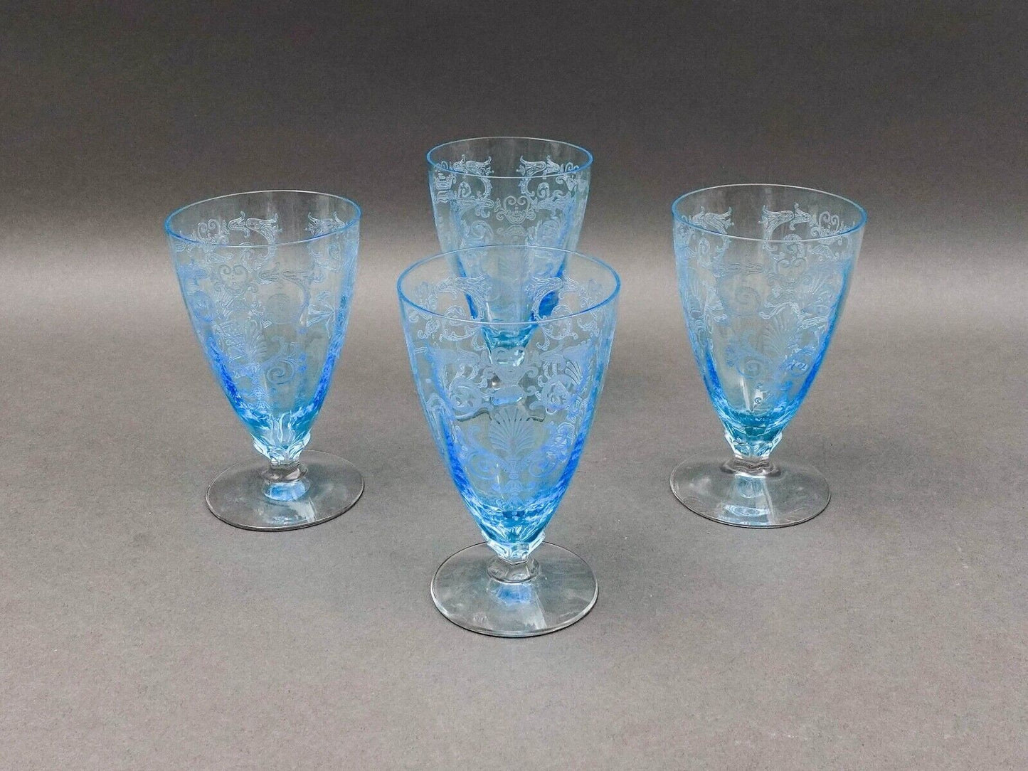 Fostoria Versailles Azure Blue Crystal 5 1/4" Parfait Tumbler Glasses Set Of 4