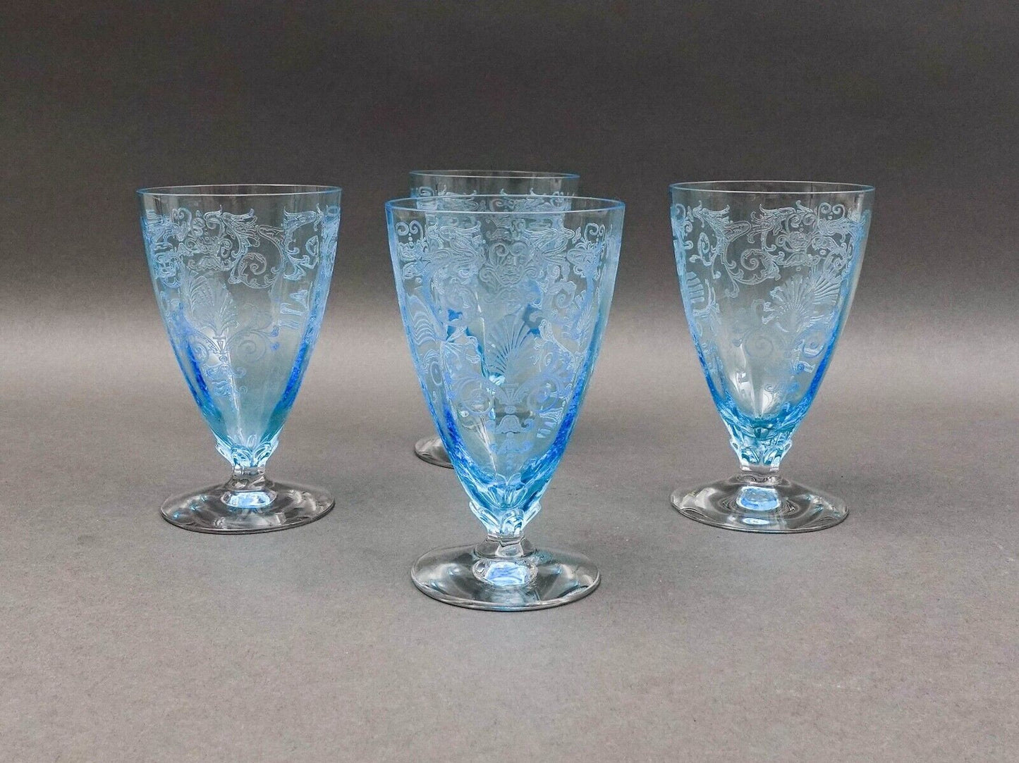Fostoria Versailles Azure Blue Crystal 5 1/4" Parfait Tumbler Glasses Set Of 4