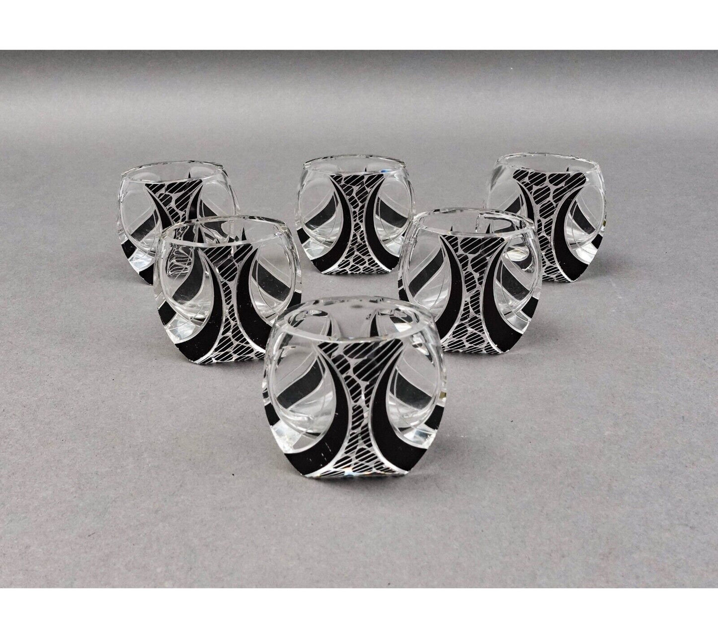 Carl Palda Haida Czech Bohemian Art Deco Decanter 6 Glasses Set With Tray (Read)
