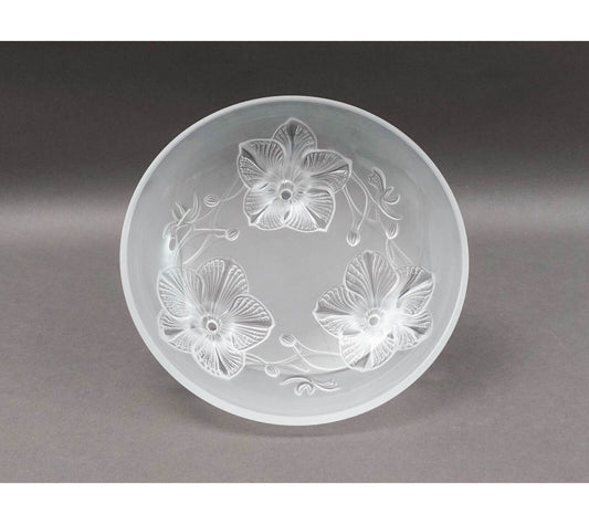 Lalique France Signed Orchidee Lys Orchid Three Footed Crystal Centerpiece Bowl