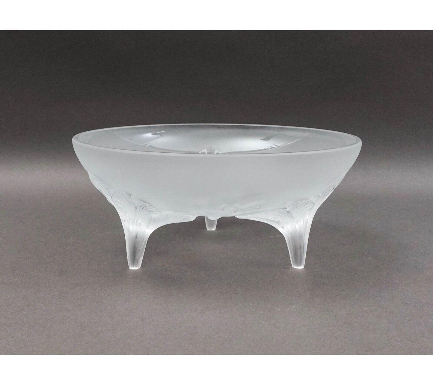 Lalique France Signed Orchidee Lys Orchid Three Footed Crystal Centerpiece Bowl