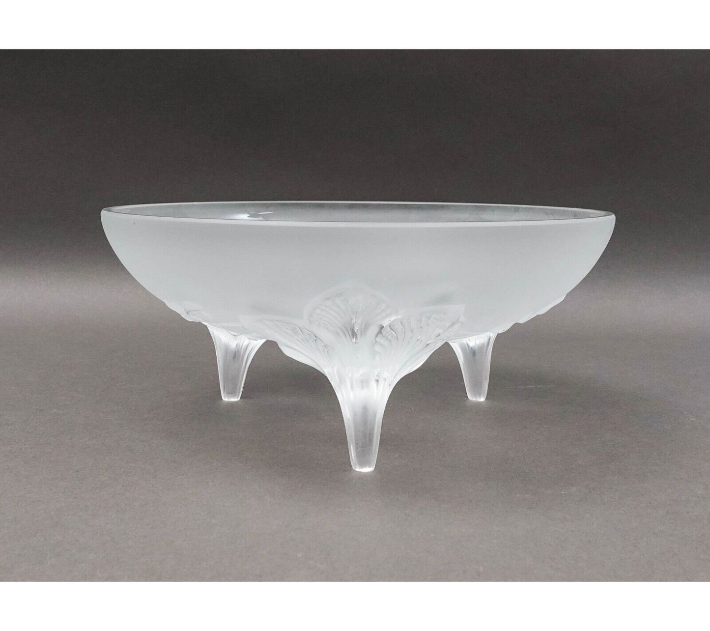 Lalique France Signed Orchidee Lys Orchid Three Footed Crystal Centerpiece Bowl