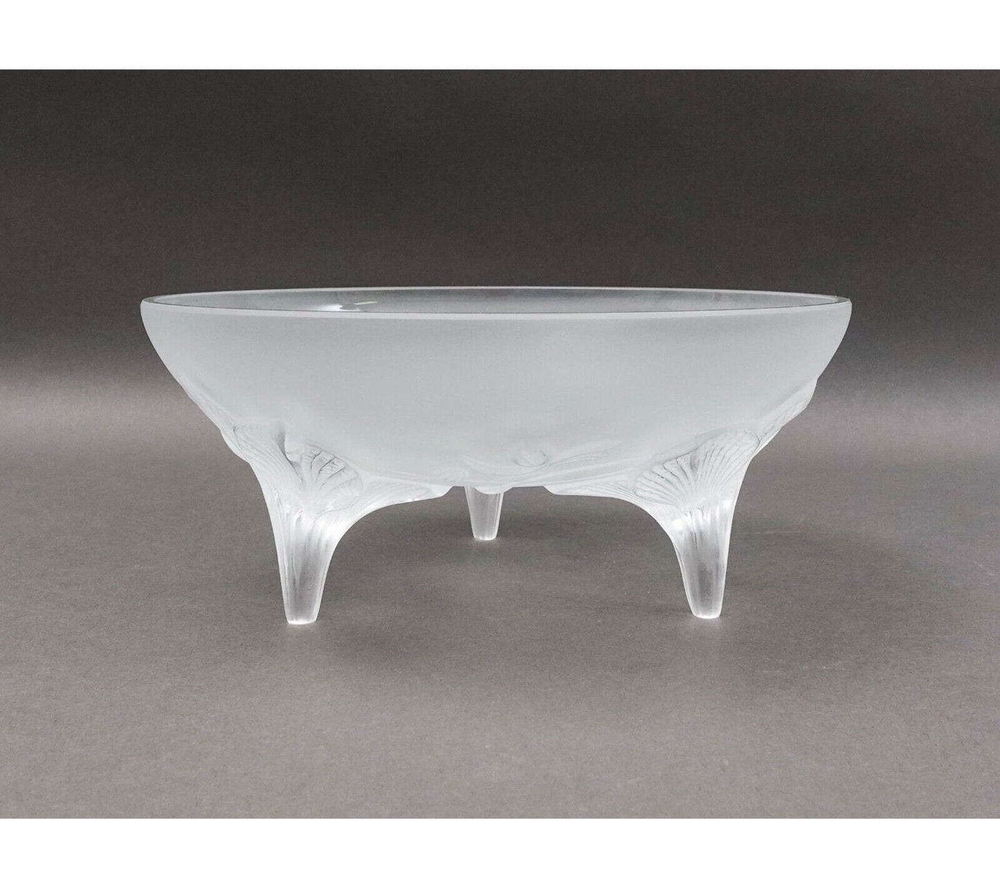 Lalique France Signed Orchidee Lys Orchid Three Footed Crystal Centerpiece Bowl