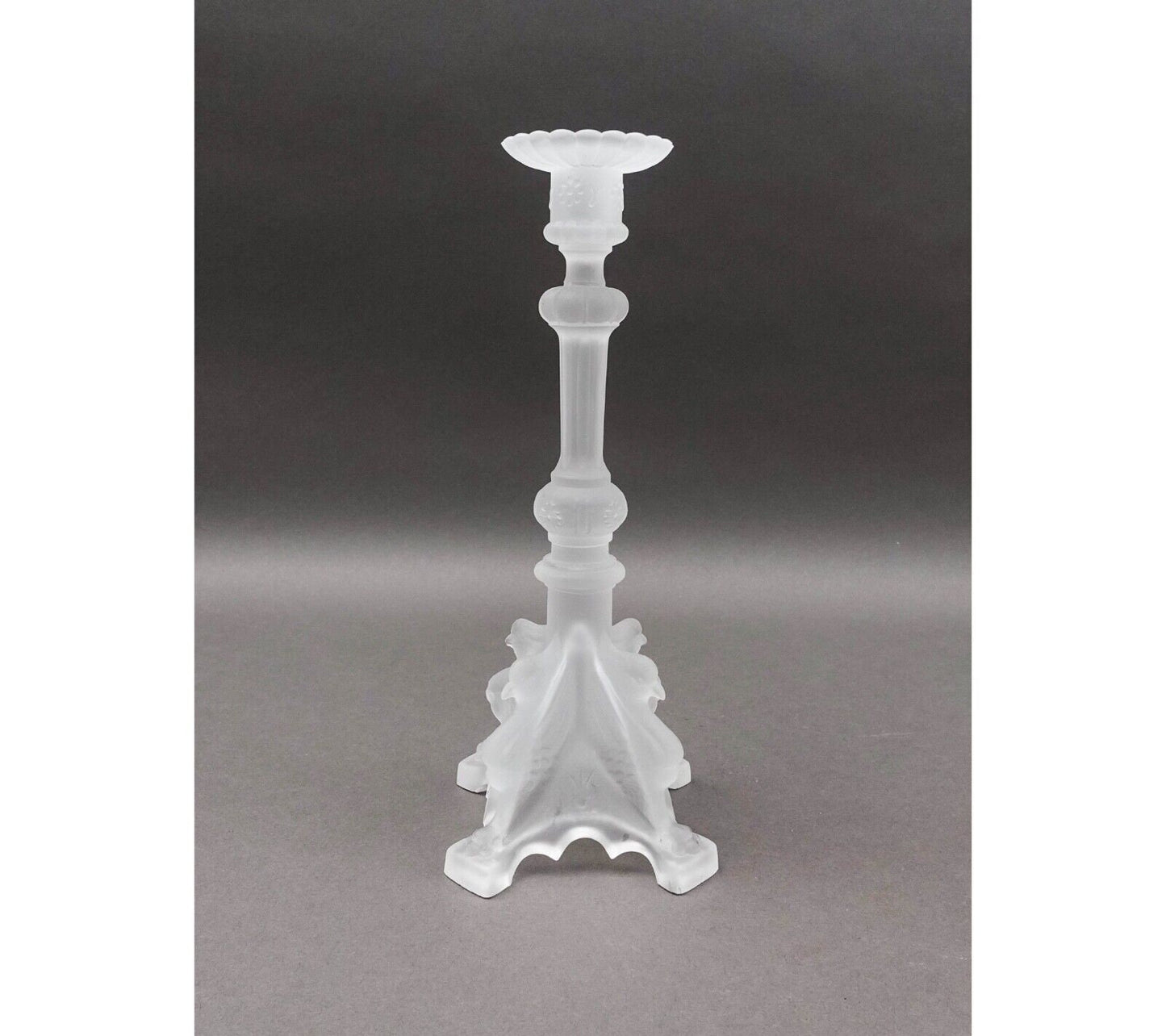 Val St Lambert Signed Pair Of Frosted Crystal Candlestick Candle Holders
