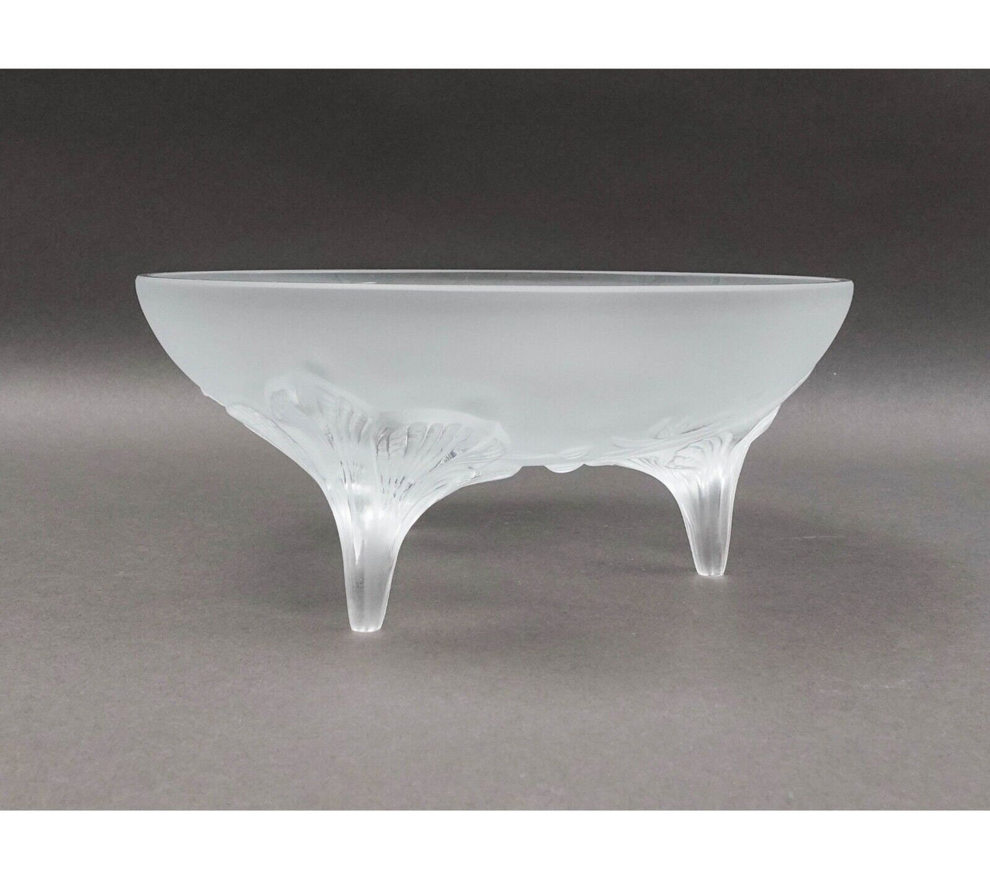 Lalique France Signed Orchidee Lys Orchid Three Footed Crystal Centerpiece Bowl