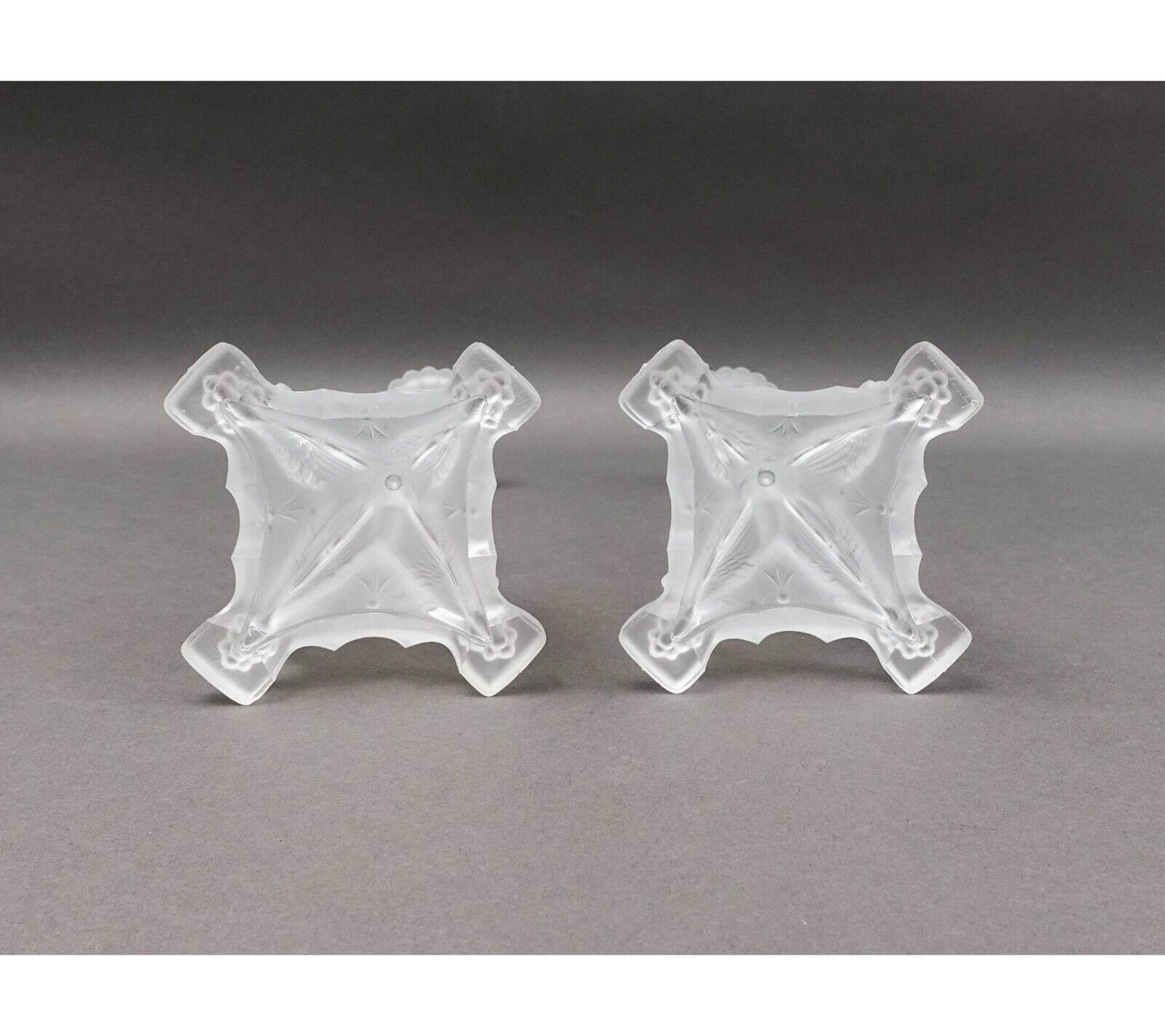 Val St Lambert Signed Pair Of Frosted Crystal Candlestick Candle Holders