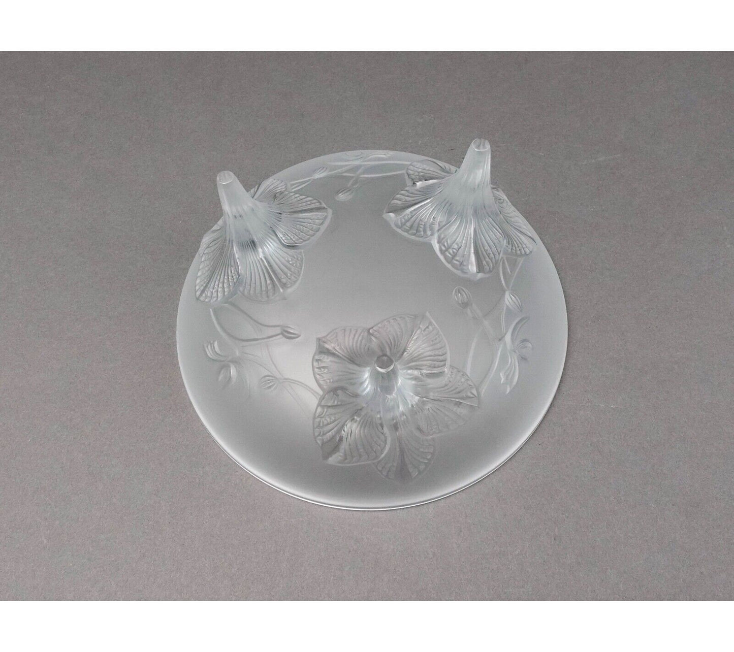 Lalique France Signed Orchidee Lys Orchid Three Footed Crystal Centerpiece Bowl