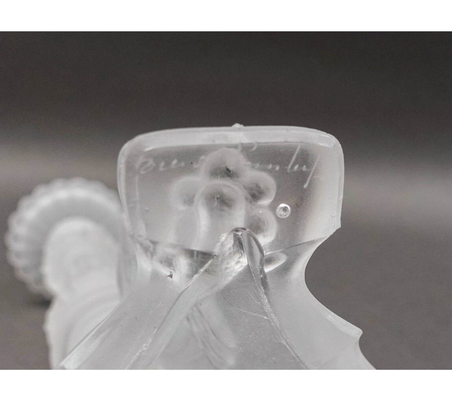 Val St Lambert Signed Pair Of Frosted Crystal Candlestick Candle Holders