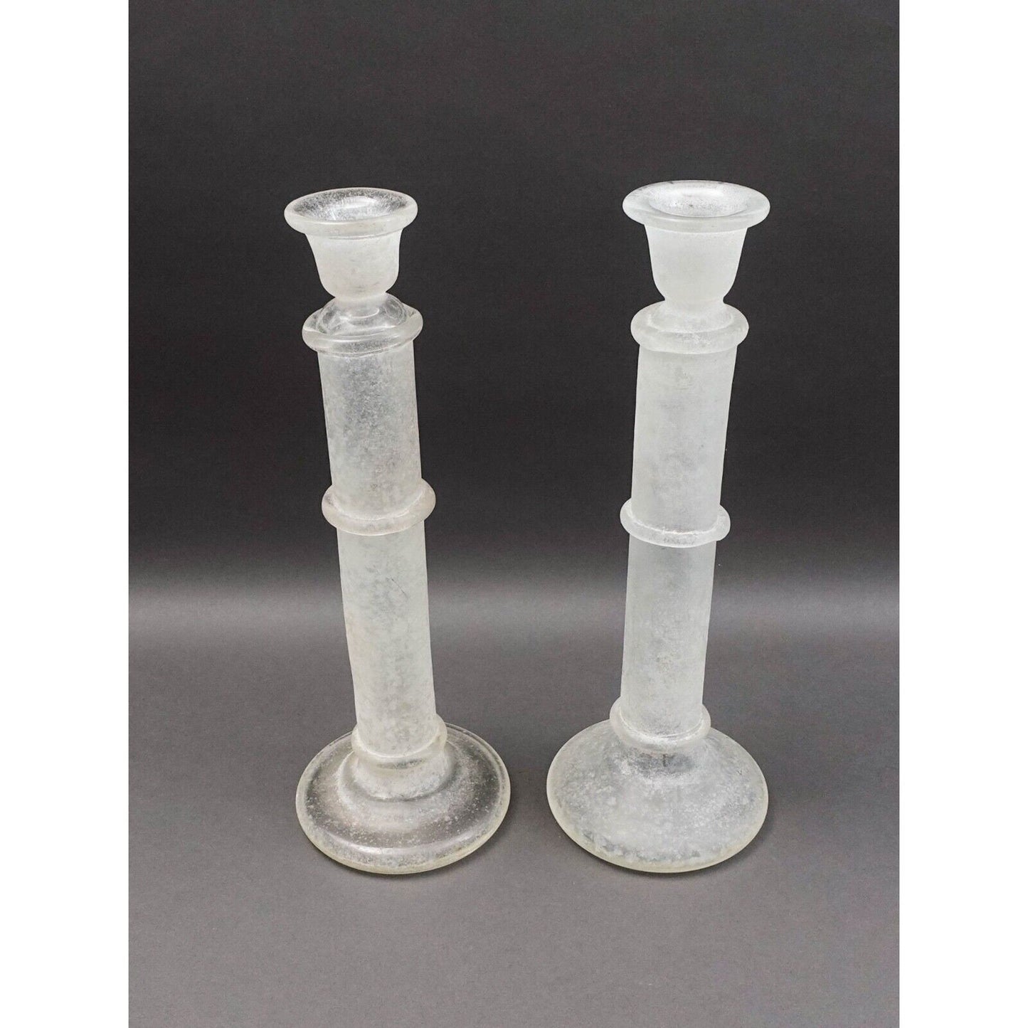 Italian Murano Vintage Scavo Glass Pair Of Candlesticks Candle Holders