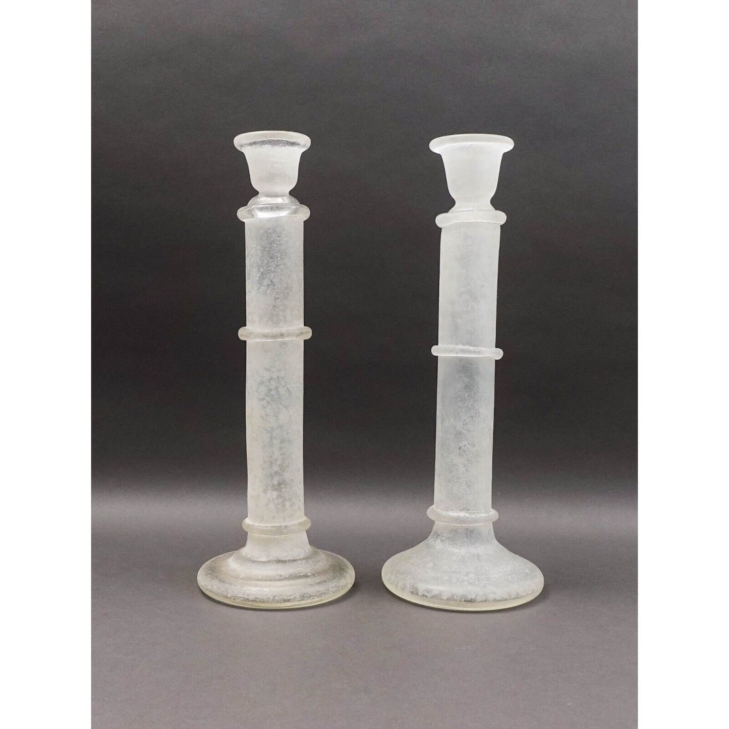 Italian Murano Vintage Scavo Glass Pair Of Candlesticks Candle Holders