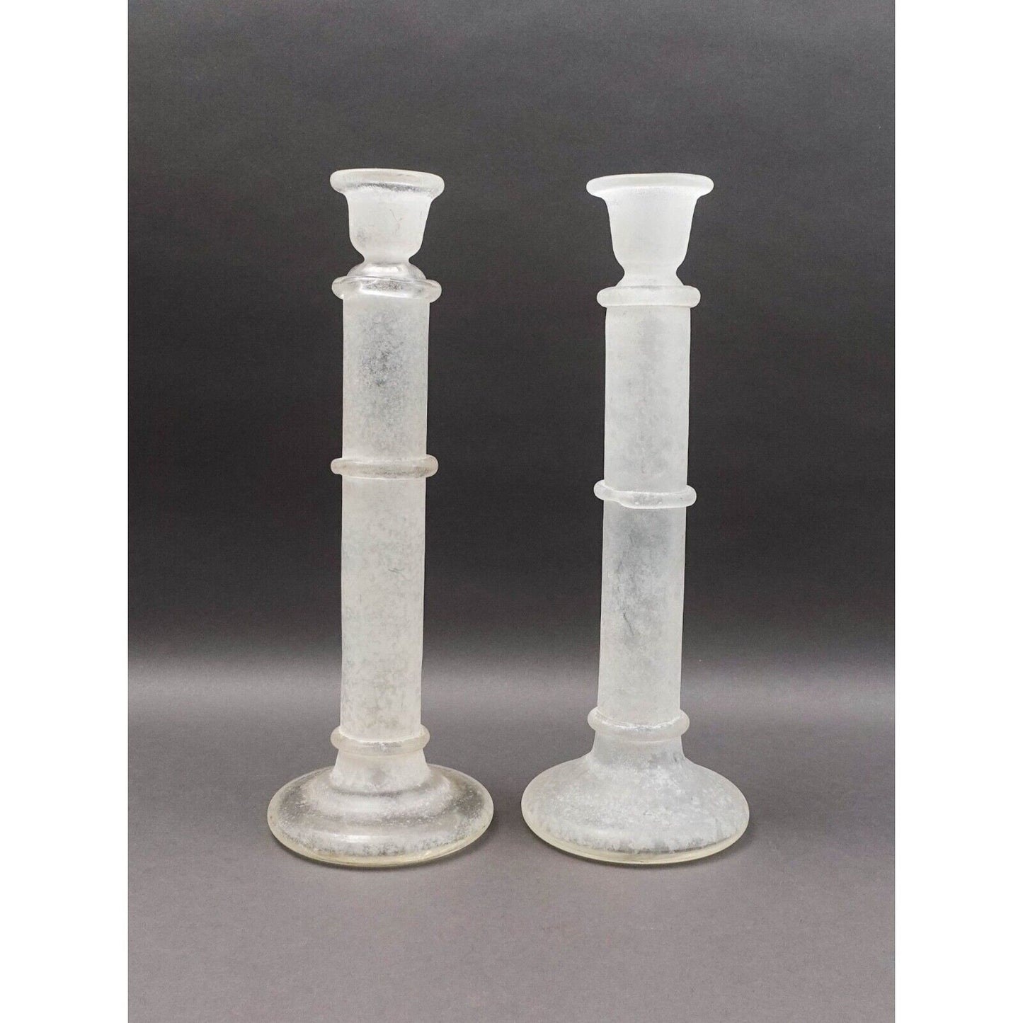 Italian Murano Vintage Scavo Glass Pair Of Candlesticks Candle Holders