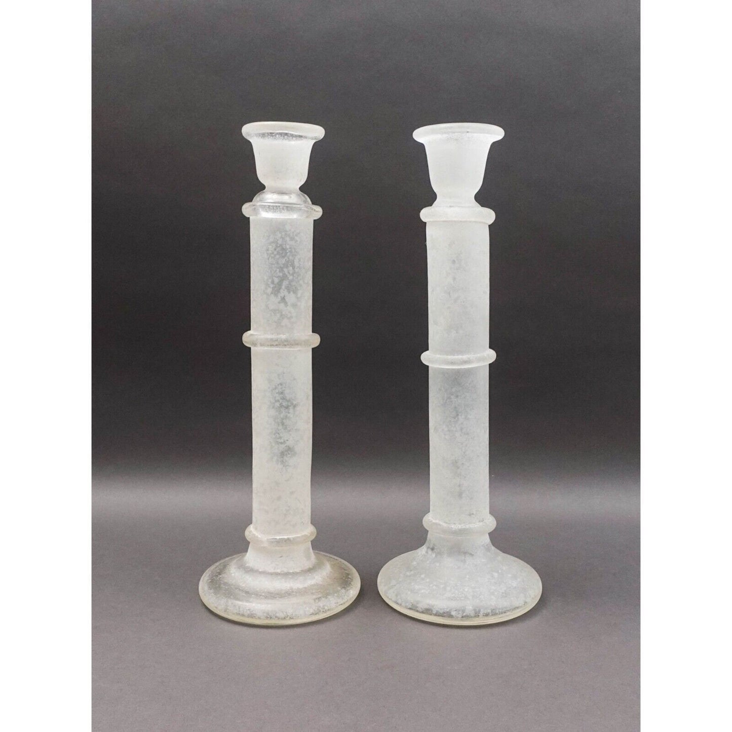 Italian Murano Vintage Scavo Glass Pair Of Candlesticks Candle Holders