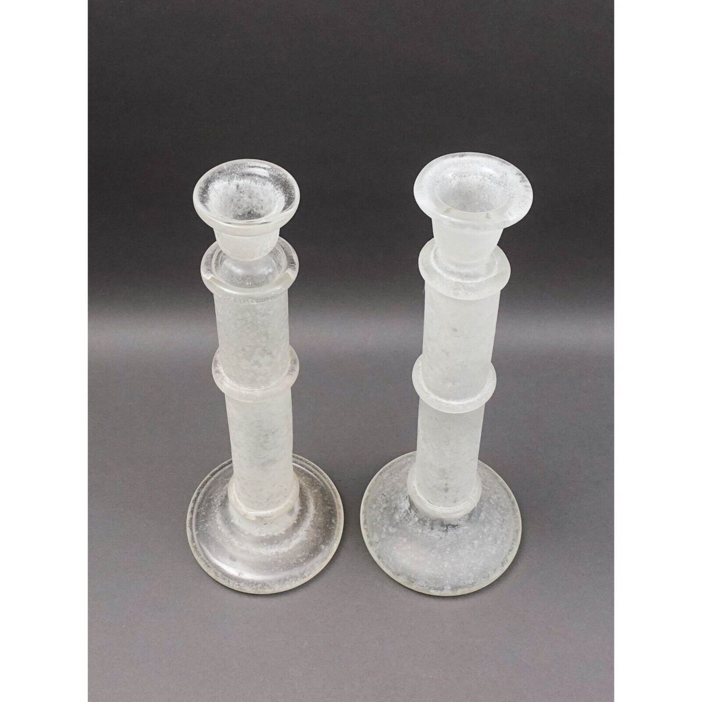 Italian Murano Vintage Scavo Glass Pair Of Candlesticks Candle Holders