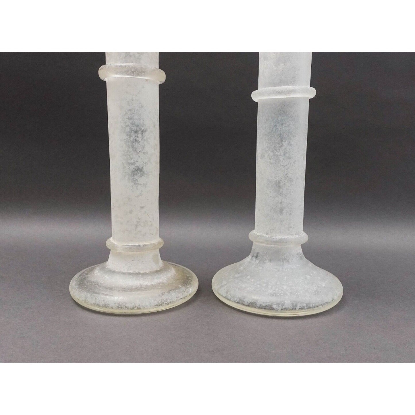 Italian Murano Vintage Scavo Glass Pair Of Candlesticks Candle Holders