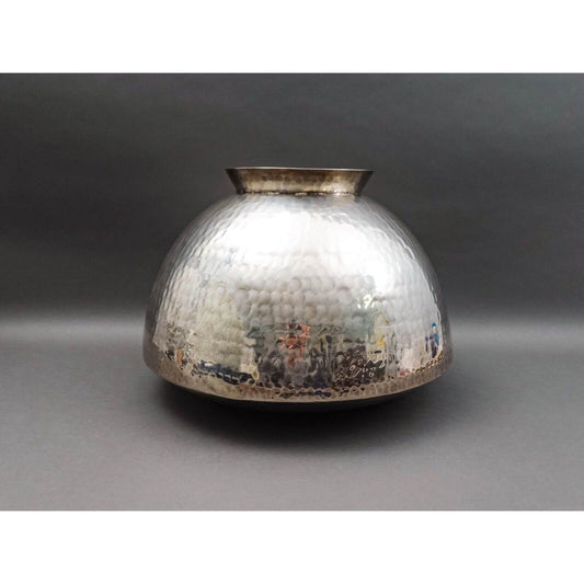Gervasoni Blu Italy Hammered Silver Plate Metal Container Planter Vase 18"