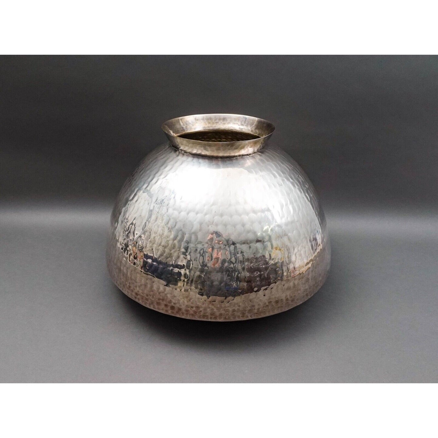 Gervasoni Blu Italy Hammered Silver Plate Metal Container Planter Vase 18"