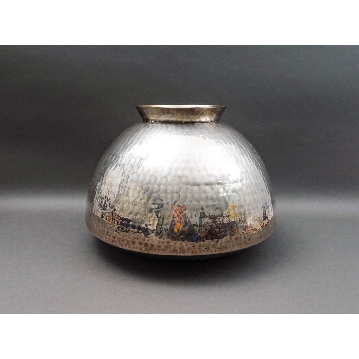Gervasoni Blu Italy Hammered Silver Plate Metal Container Planter Vase 18"