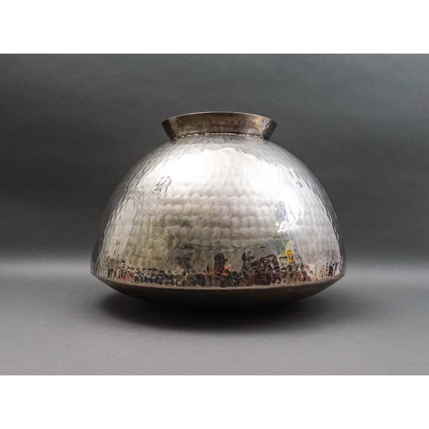 Gervasoni Blu Italy Hammered Silver Plate Metal Container Planter Vase 18"
