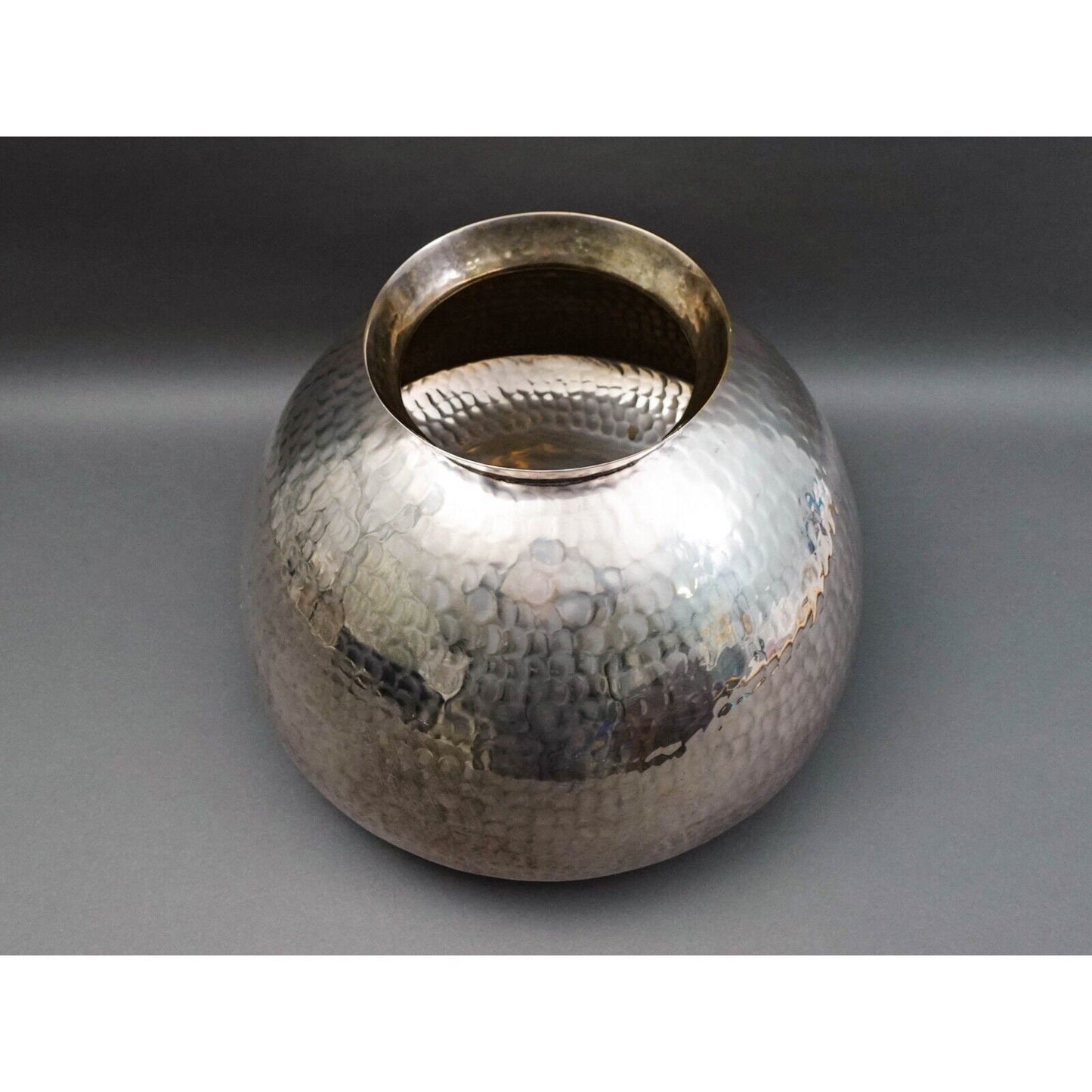 Gervasoni Blu Italy Hammered Silver Plate Metal Container Planter Vase 18"