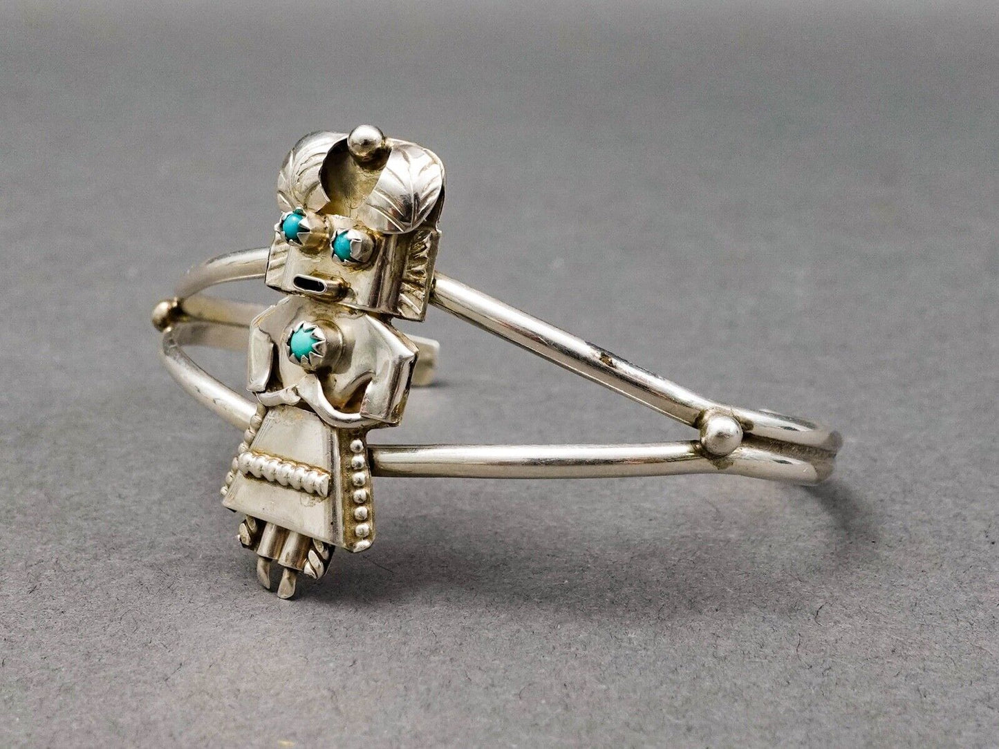 Navajo Vintage Kachina Turquoise Sterling Silver Cuff Bracelet 6 1/2"