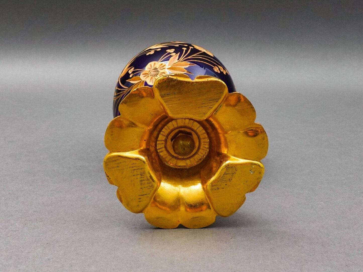 Style Of Faberge Cobalt Blue Cut Crystal Gold Gilt Floral Love Birds Egg