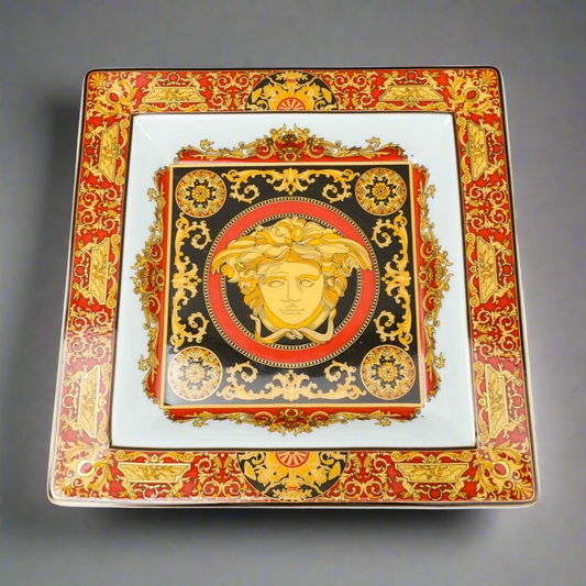 Versace Rosenthal Germany Medusa Red 8 5/8" Square Plate Dish Tray