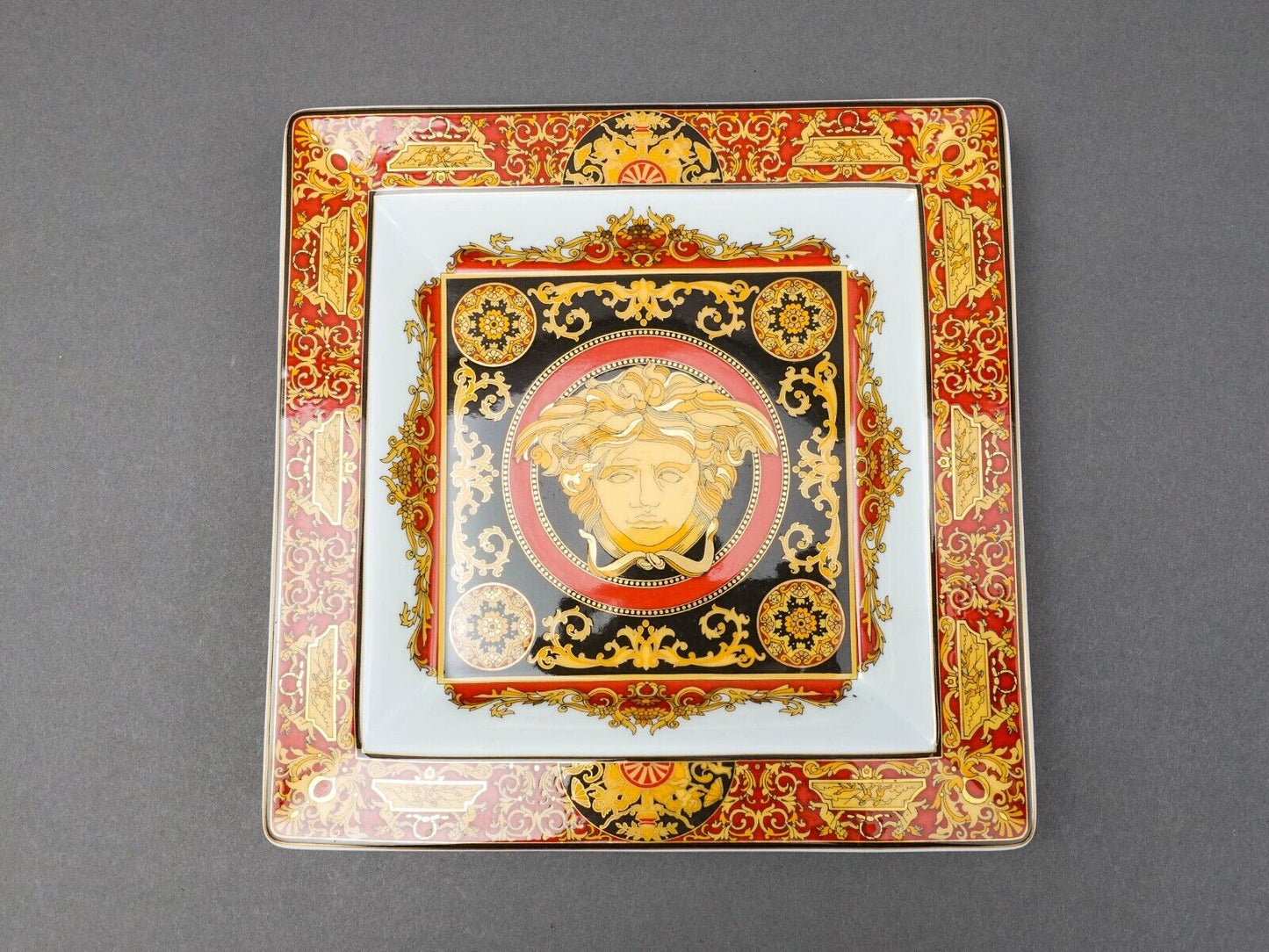 Versace Rosenthal Germany Medusa Red 8 5/8" Square Plate Dish Tray