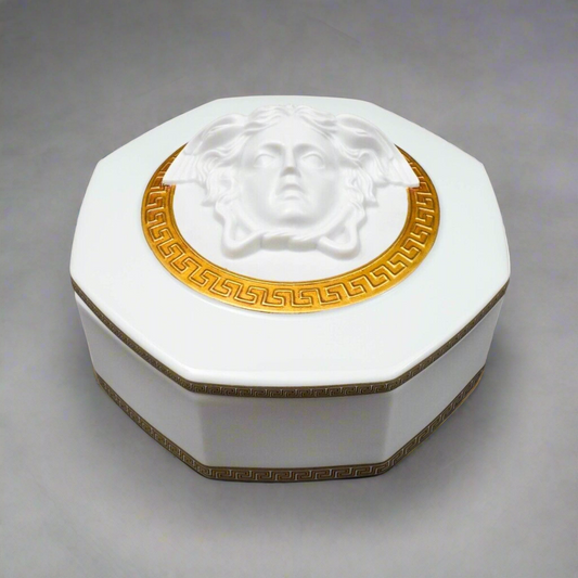 Versace Rosenthal Gorgona Medusa Gold Greek Key Porcelain Trinket Jewlery Box