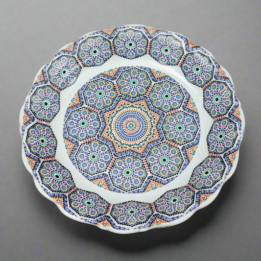 Cocema Fes Maroc Morocco Tile Mosaic Porcelain Serving Dish Platter 11 3/4"