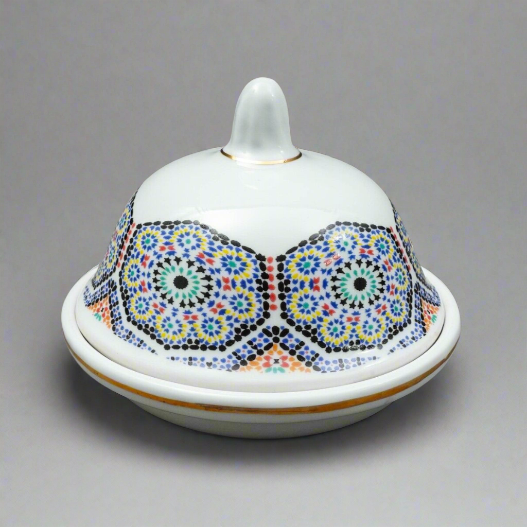 Cocema Fes Maroc Morocco Tile Mosaic Porcelain Covered Cheese Or Butter Dish
