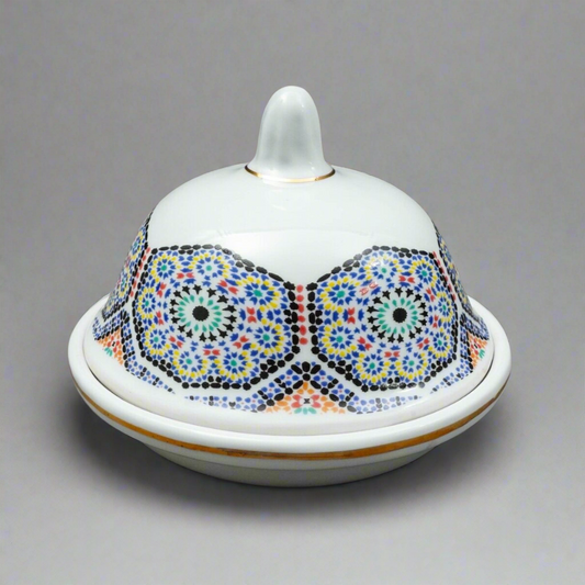 Cocema Fes Maroc Morocco Tile Mosaic Porcelain Covered Cheese Or Butter Dish