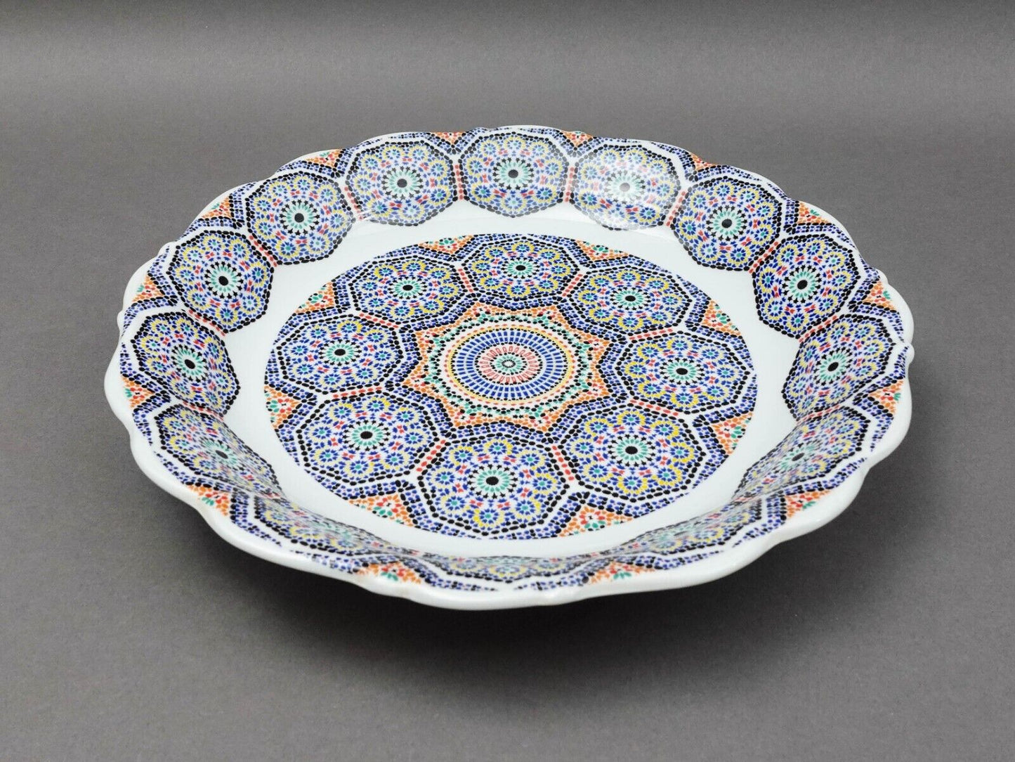 Cocema Fes Maroc Morocco Tile Mosaic Porcelain Serving Dish Platter 11 3/4"