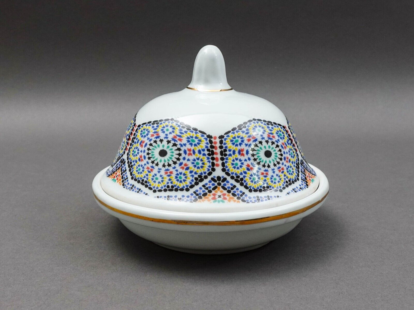 Cocema Fes Maroc Morocco Tile Mosaic Porcelain Covered Cheese Or Butter Dish