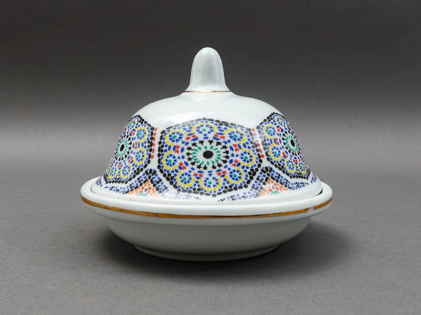 Cocema Fes Maroc Morocco Tile Mosaic Porcelain Covered Cheese Or Butter Dish