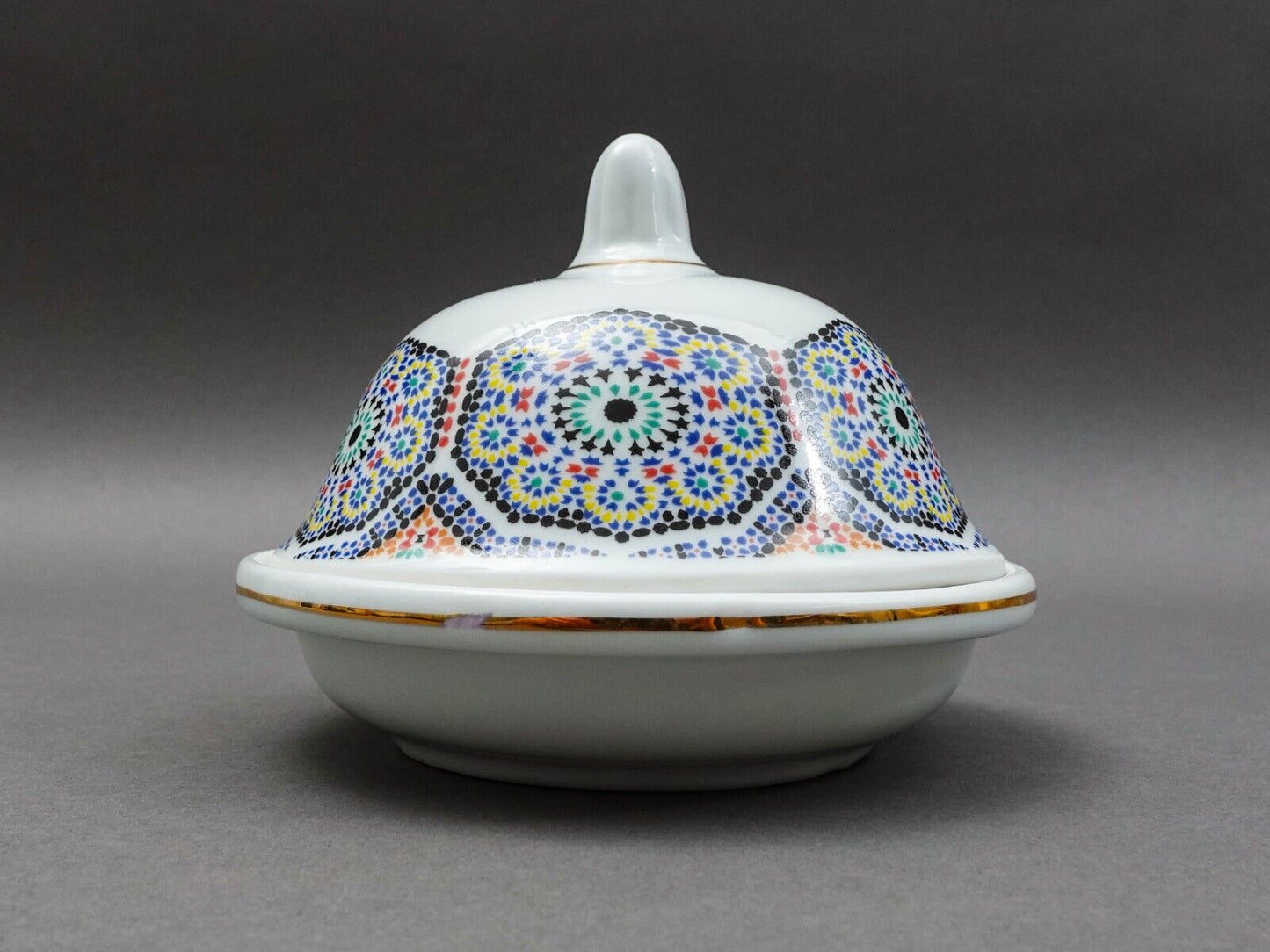 Cocema Fes Maroc Morocco Tile Mosaic Porcelain Covered Cheese Or Butter Dish