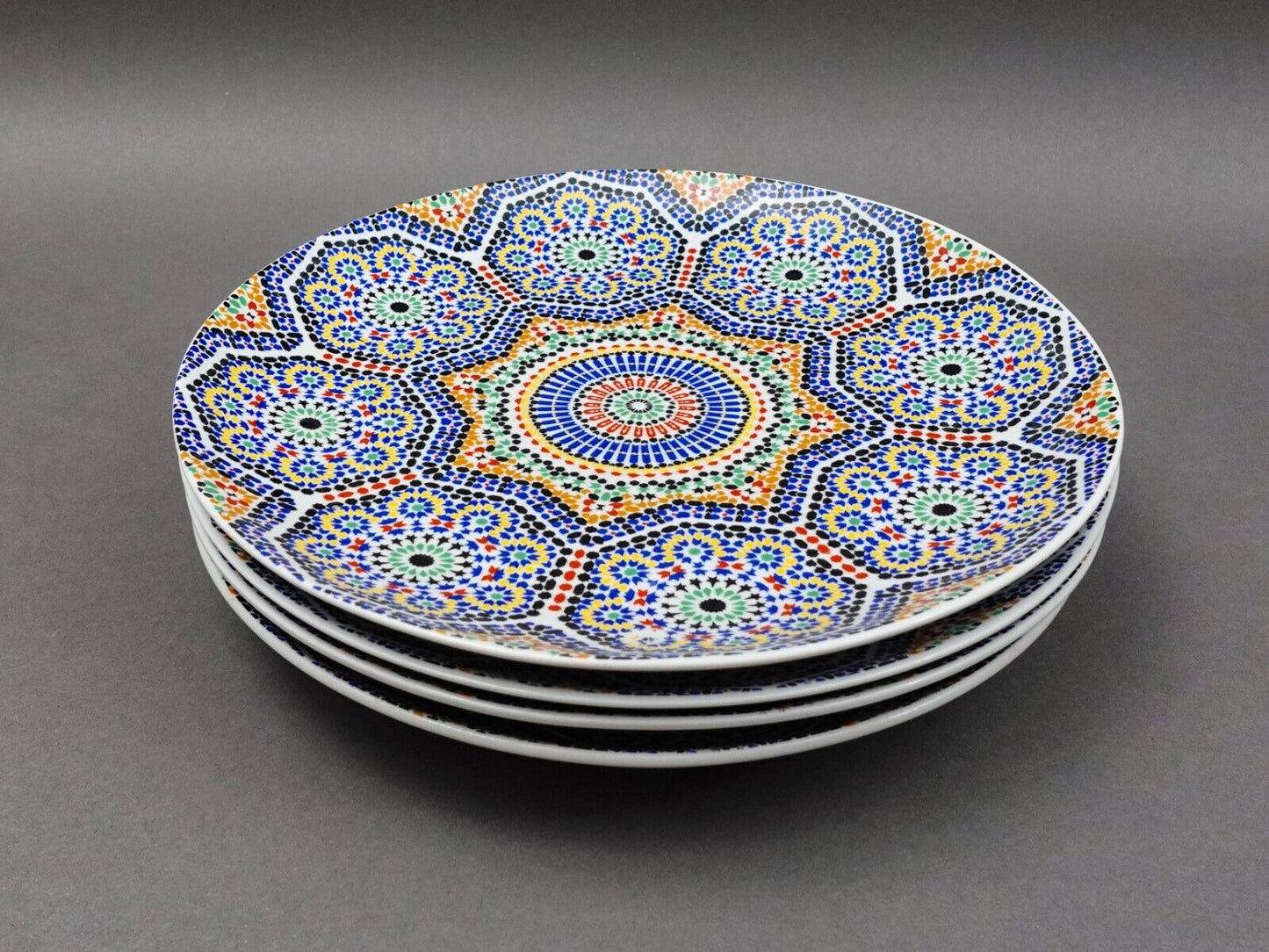 Cocema Fes Maroc Morocco Tile Mosaic Porcelain Dinner Plate Set Of 4