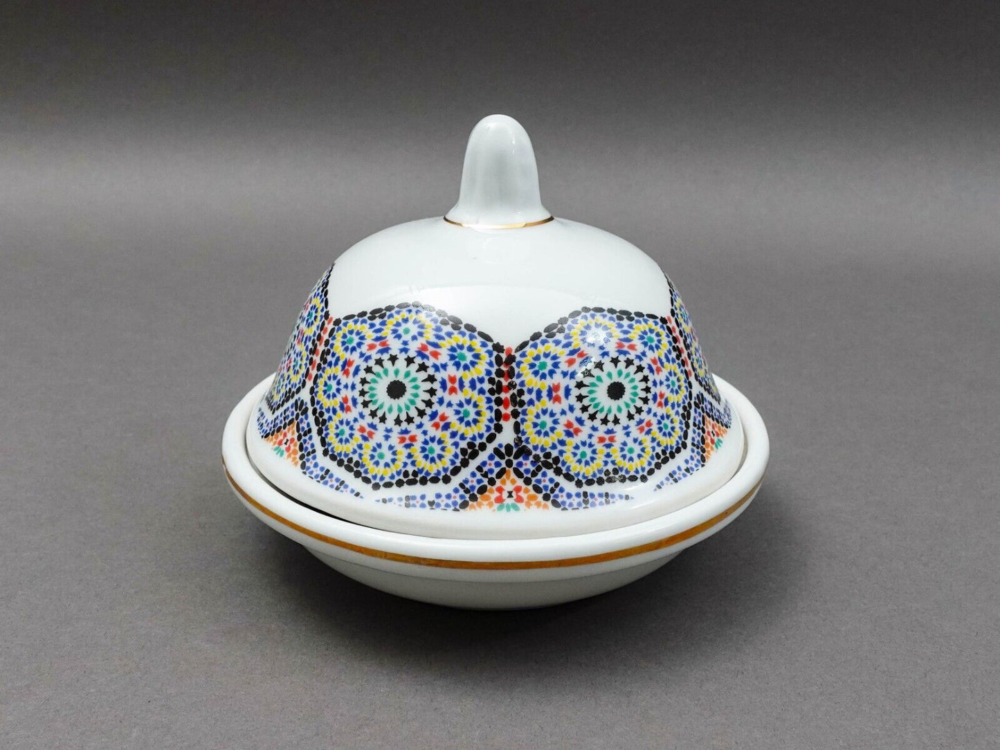 Cocema Fes Maroc Morocco Tile Mosaic Porcelain Covered Cheese Or Butter Dish