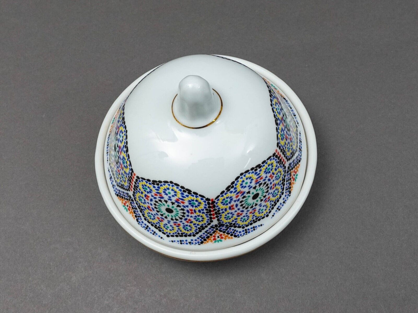 Cocema Fes Maroc Morocco Tile Mosaic Porcelain Covered Cheese Or Butter Dish