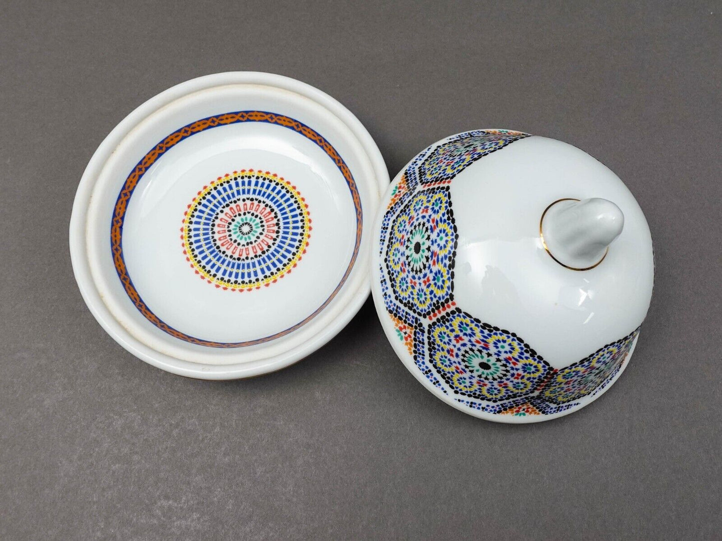 Cocema Fes Maroc Morocco Tile Mosaic Porcelain Covered Cheese Or Butter Dish