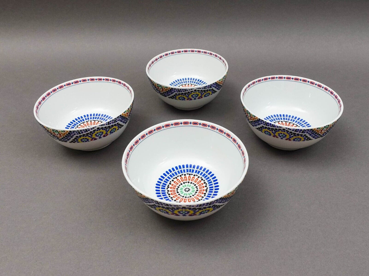 Cocema Fes Maroc Morocco Tile Mosaic Porcelain Fruit Cereal Bowl Set Of 4