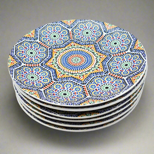 Cocema Fes Maroc Morocco Tile Mosaic Porcelain Bread & Butter Plate Set Of 6