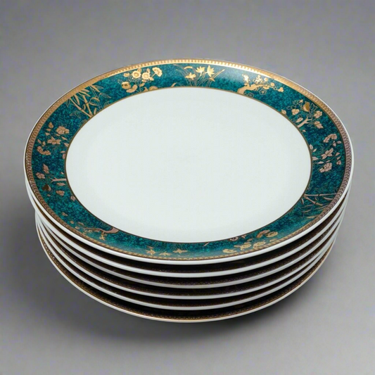 Cocema Fes Morocco Prestige Design Green Gold Porcelain Salad  Plate Set Of 6