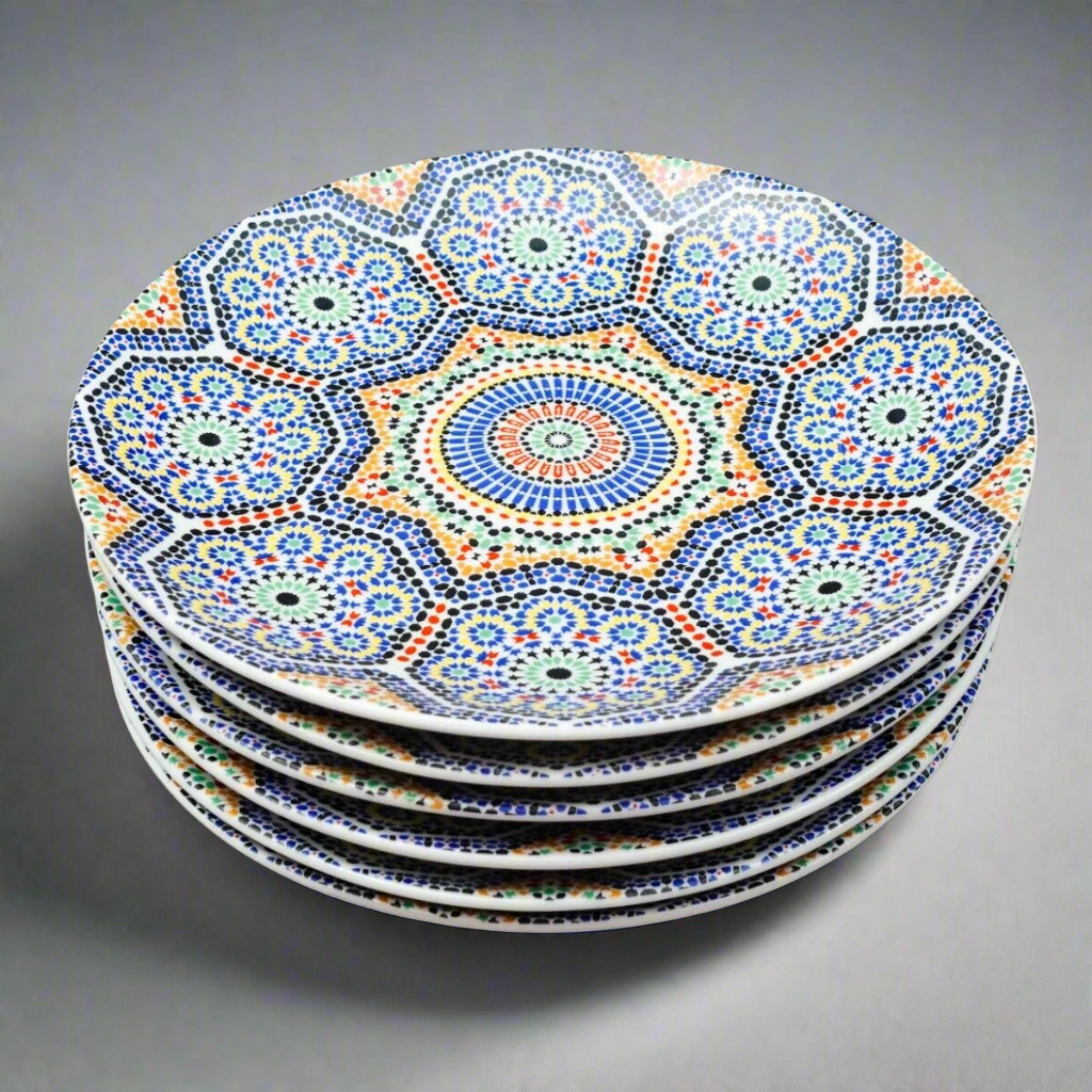 Cocema Fes Maroc Morocco Tile Mosaic Porcelain Bread & Butter Plate Set Of 6