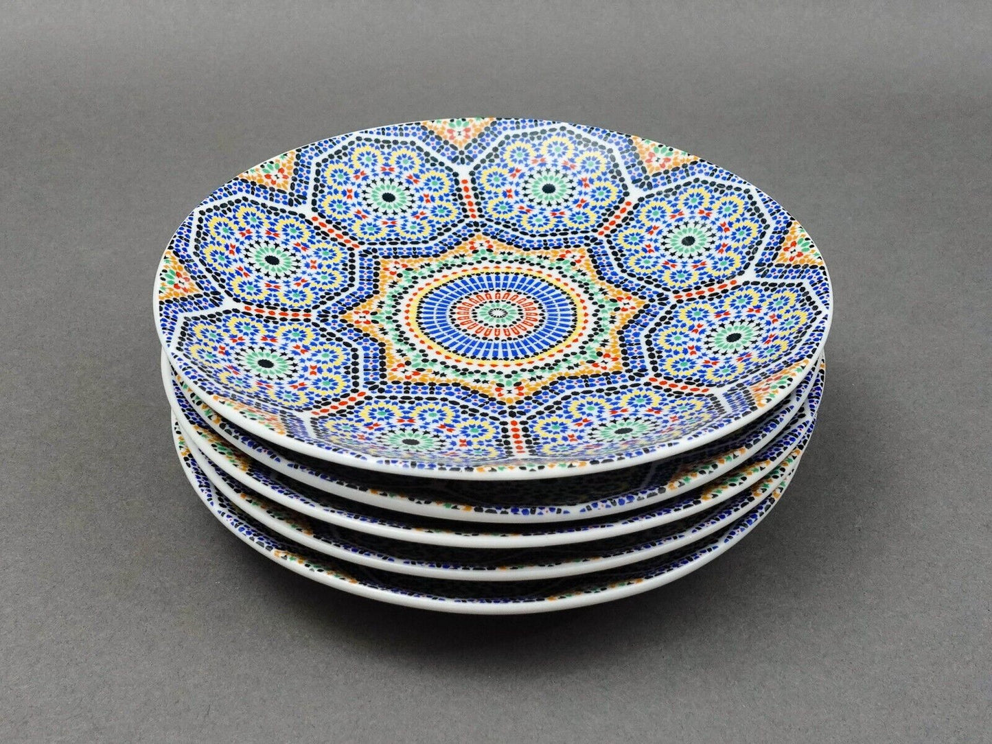 Cocema Fes Maroc Morocco Tile Mosaic Porcelain Bread & Butter Plate Set Of 6